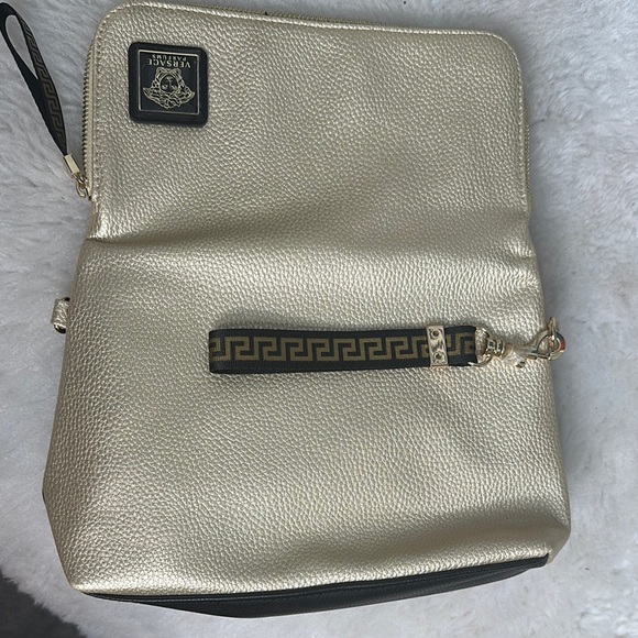 VERSACE Parfums Gold Black Faux Leather Clutch Crossbody Bag. - Picture 3 of 10